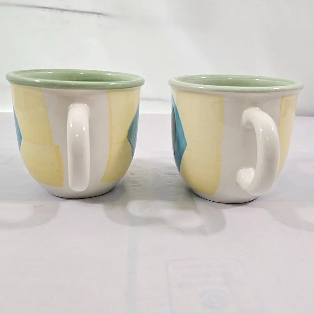 Pier 1 Italy Hand Painted 14 Oz Earthenware Coffee Tea Mugs Cups – Set of 2